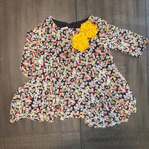 Pippa & Julie Girls Floral Print Dress Yellow Flower Accents Long Sleeve‎